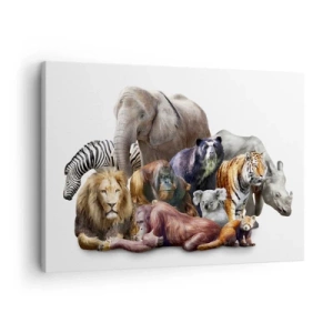 Schilderen op canvas - Een verscheidenheid aan wilde dieren in een groepssamenstelling - 70x50cm - Afrikaanse familiefotografie - Moderne wanddecoratie voor woonkamer en slaapkamer ARTTOR