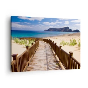 Schilderen op canvas - Houten pad naar het strand met uitzicht op de oceaan - 70x50cm - Neem me mee naar de gelukkige eilanden - Moderne wanddecoratie voor woonkamer en slaapkamer ARTTOR