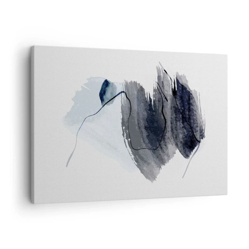 Schilderen op canvas - Abstracte compositie in tinten grijs en blauw - 70x50cm - Intensiteit en beweging - Moderne wanddecoratie voor woonkamer en slaapkamer ARTTOR