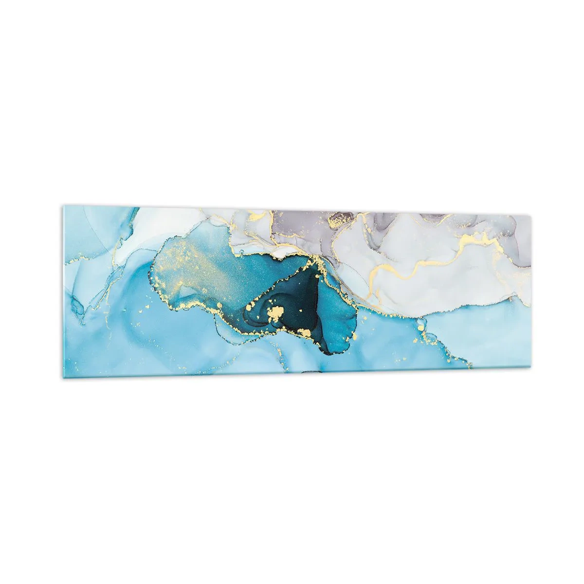 Schilderen op glas - Een studie van de ontmoeting van grijs en turkoois - 160x50 cm
