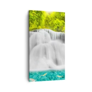 Schilderen op canvas - Een schuimige waterval van groen naar azuurblauw - 45x80 cm