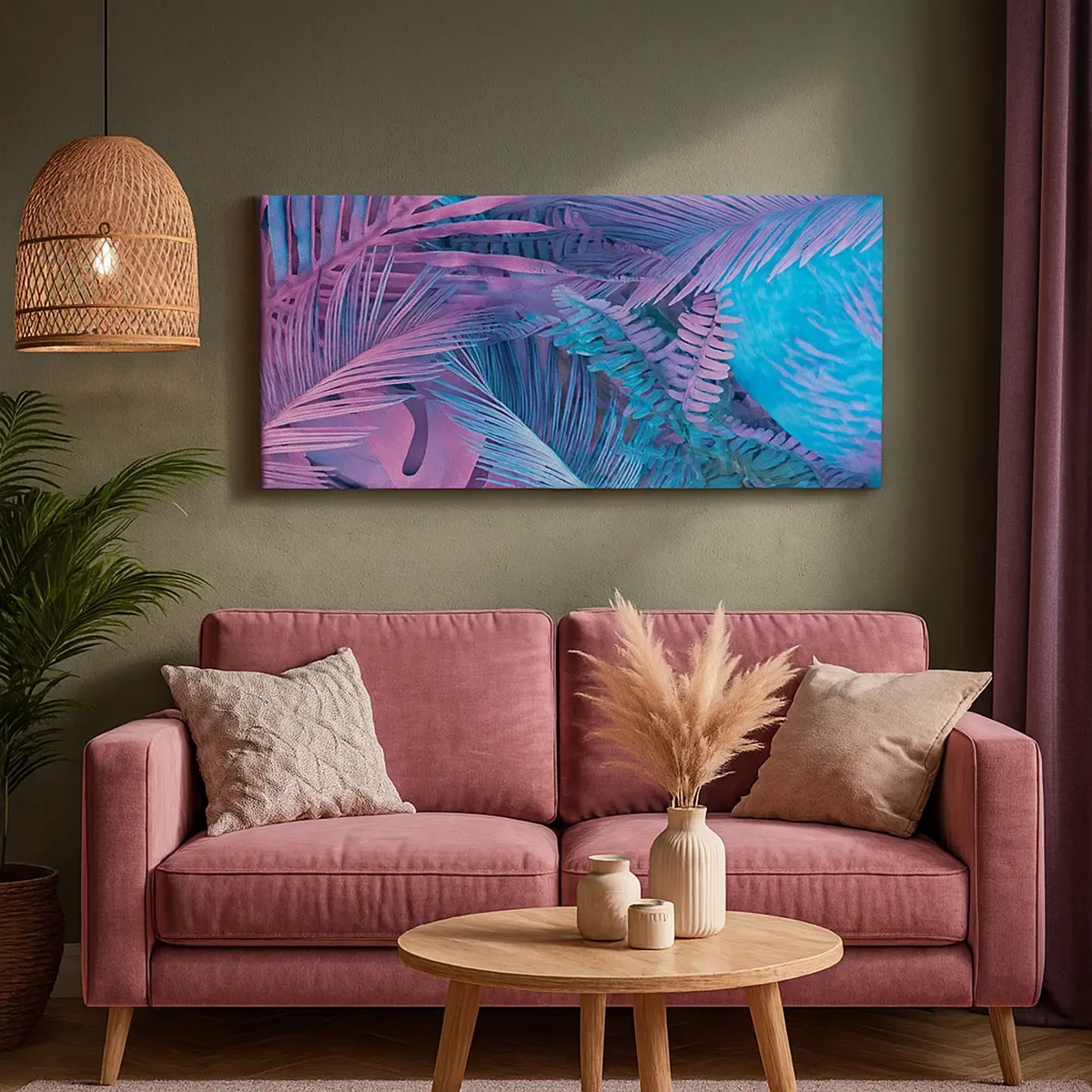 Schilderen op canvas - Tropen in roze en blauw - 30x30 cm