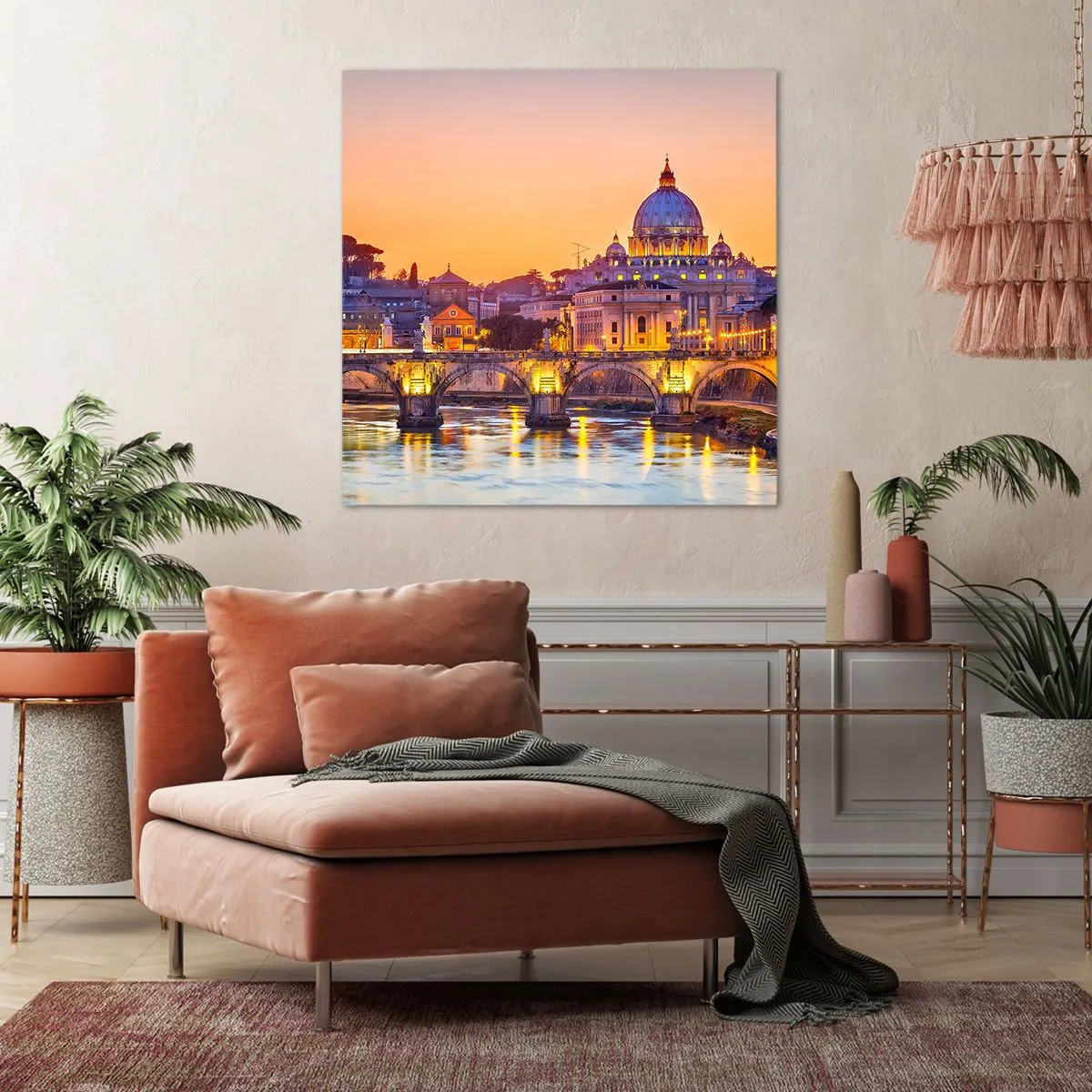 Schilderen op canvas - Zonsondergang boven de Eeuwige Stad - 30x30 cm