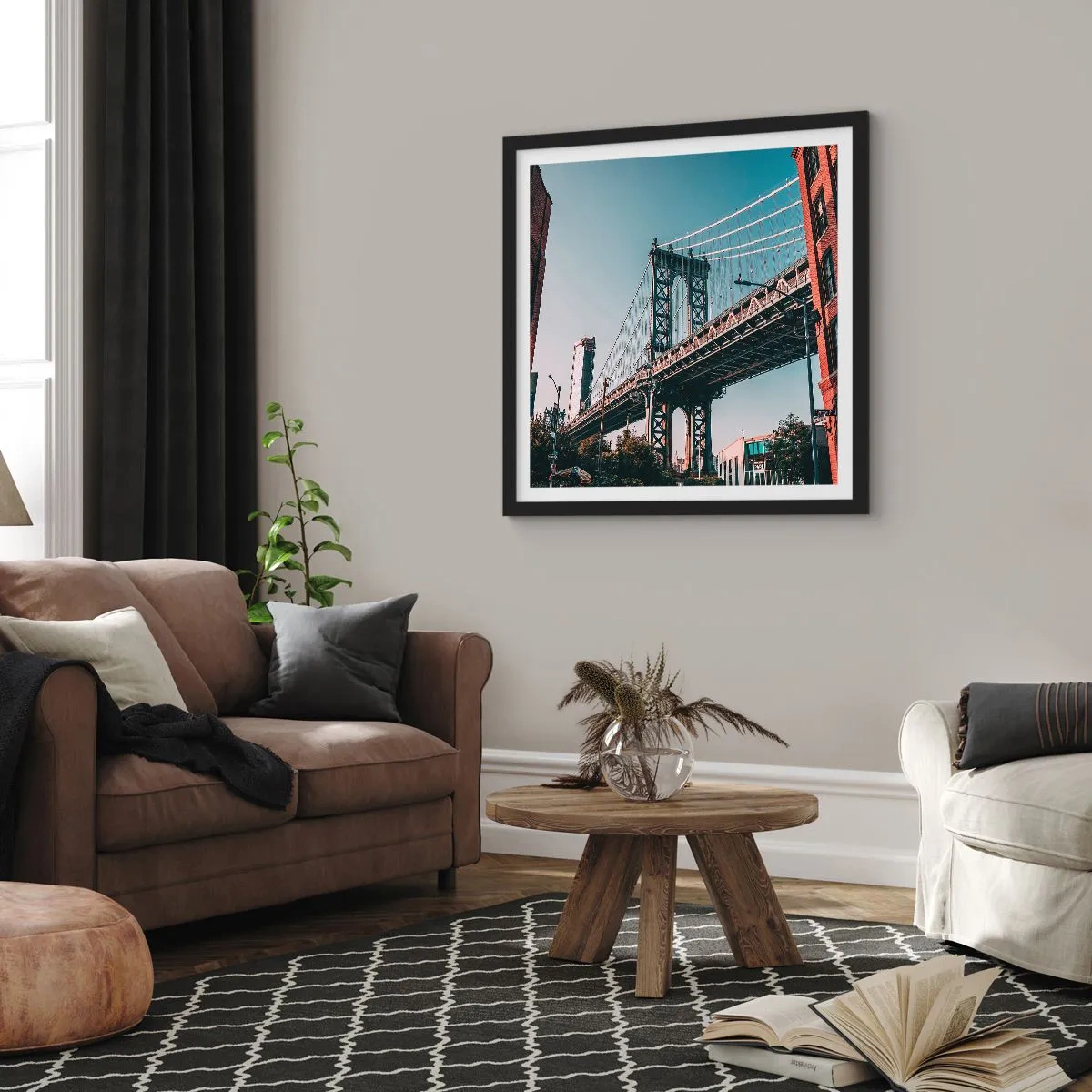 Poster in een zwarte lijst - Over de golven van de stad - 60x60 cm