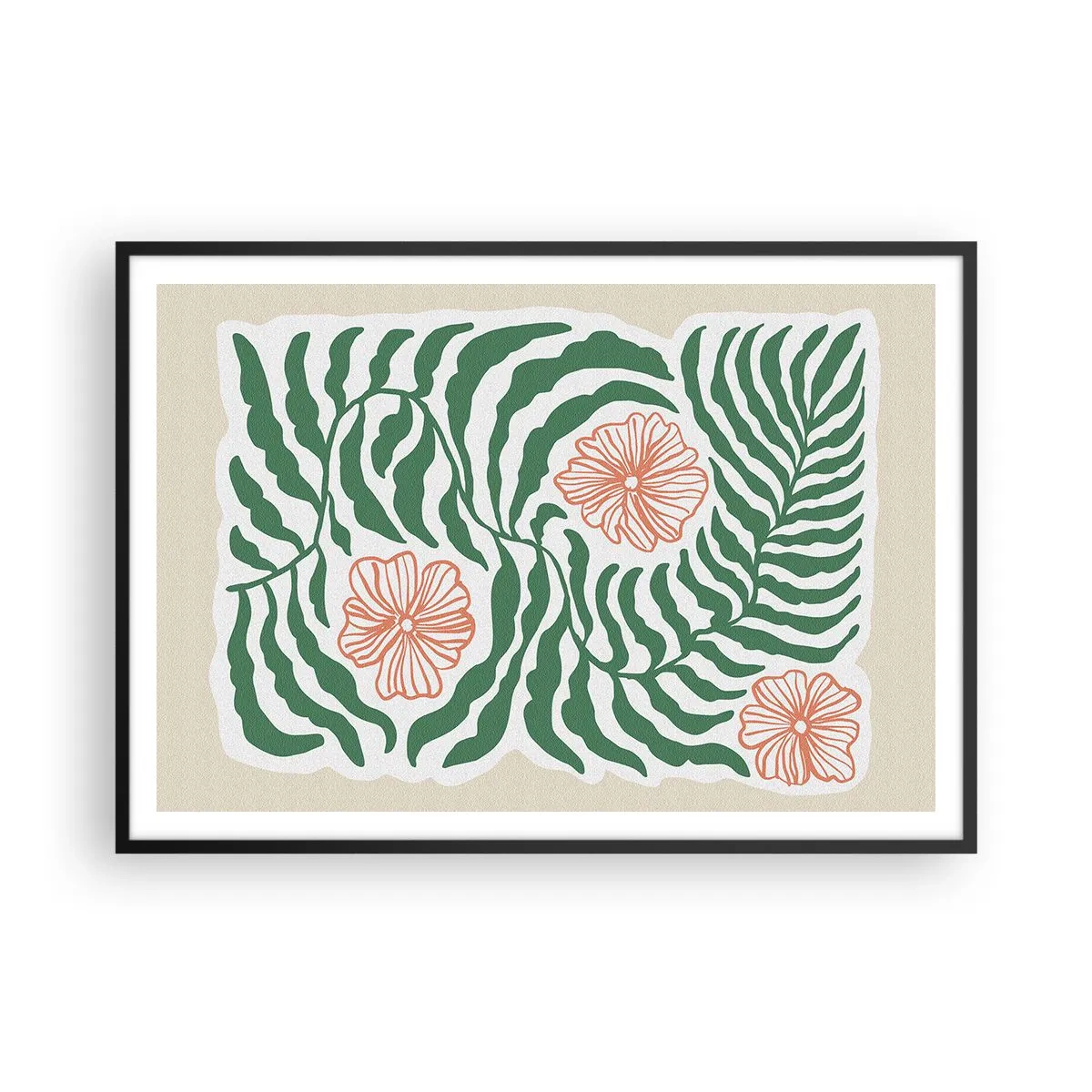 Poster in een zwarte lijst - Bloeiend in het groen - 100x70 cm