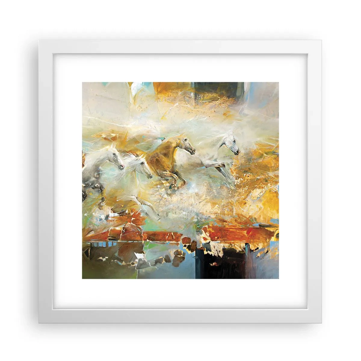 Poster in een witte lijst - Galopperen door het licht - 30x30 cm