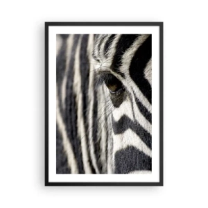 Poster in een zwarte lijst - Een close-up van het oog van een zebra met zijn kenmerkende patroon. - 50x70cm - Gestreept portret - Moderne wanddecoratie voor woonkamer en slaapkamer ARTTOR