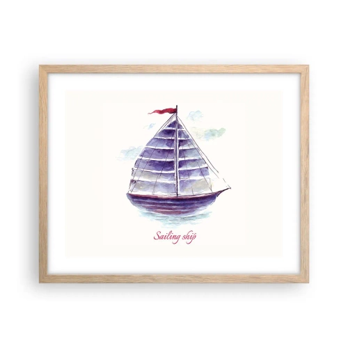 Een poster in een licht eiken lijst - Volle zeilen en rustig water - 50x40 cm