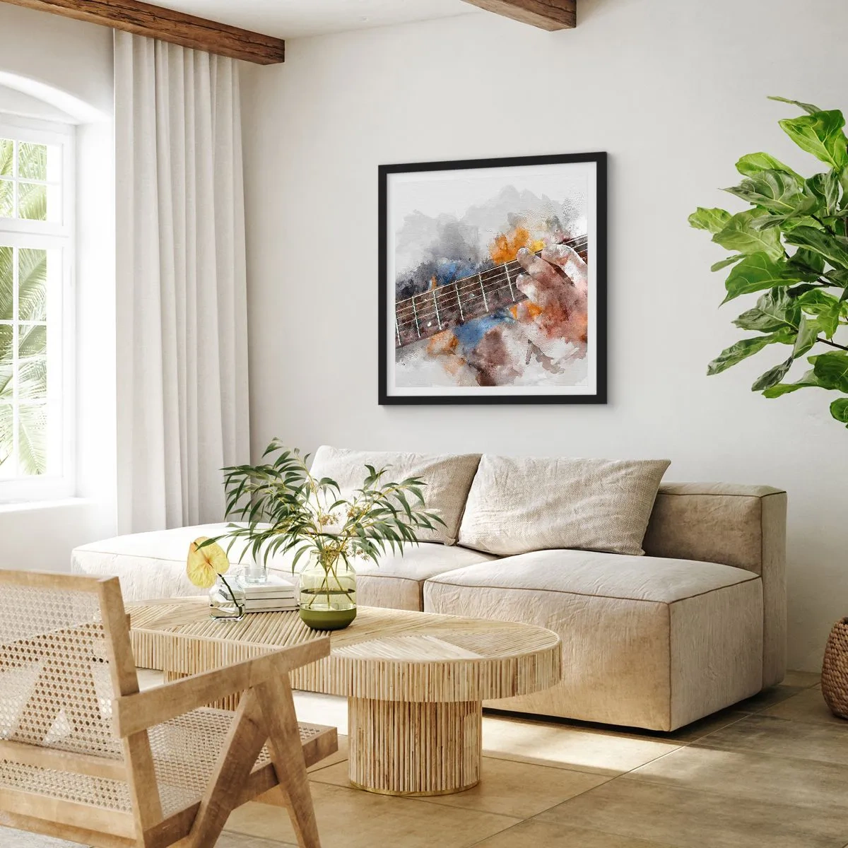Poster in een zwarte lijst - Poëzie tussen de snaren - 50x50 cm