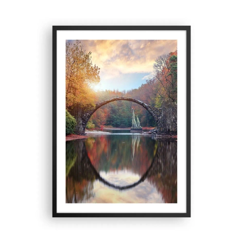 Poster in een zwarte lijst - Een stenen brug over een meer in een herfstlandschap - 50x70cm - Aan de andere kant van de spiegel - Moderne wanddecoratie voor woonkamer en slaapkamer ARTTOR
