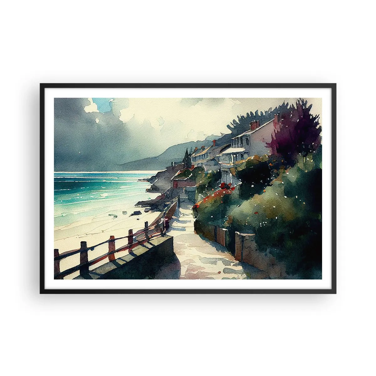 Poster in een zwarte lijst - Mediterrane stad - 100x70 cm