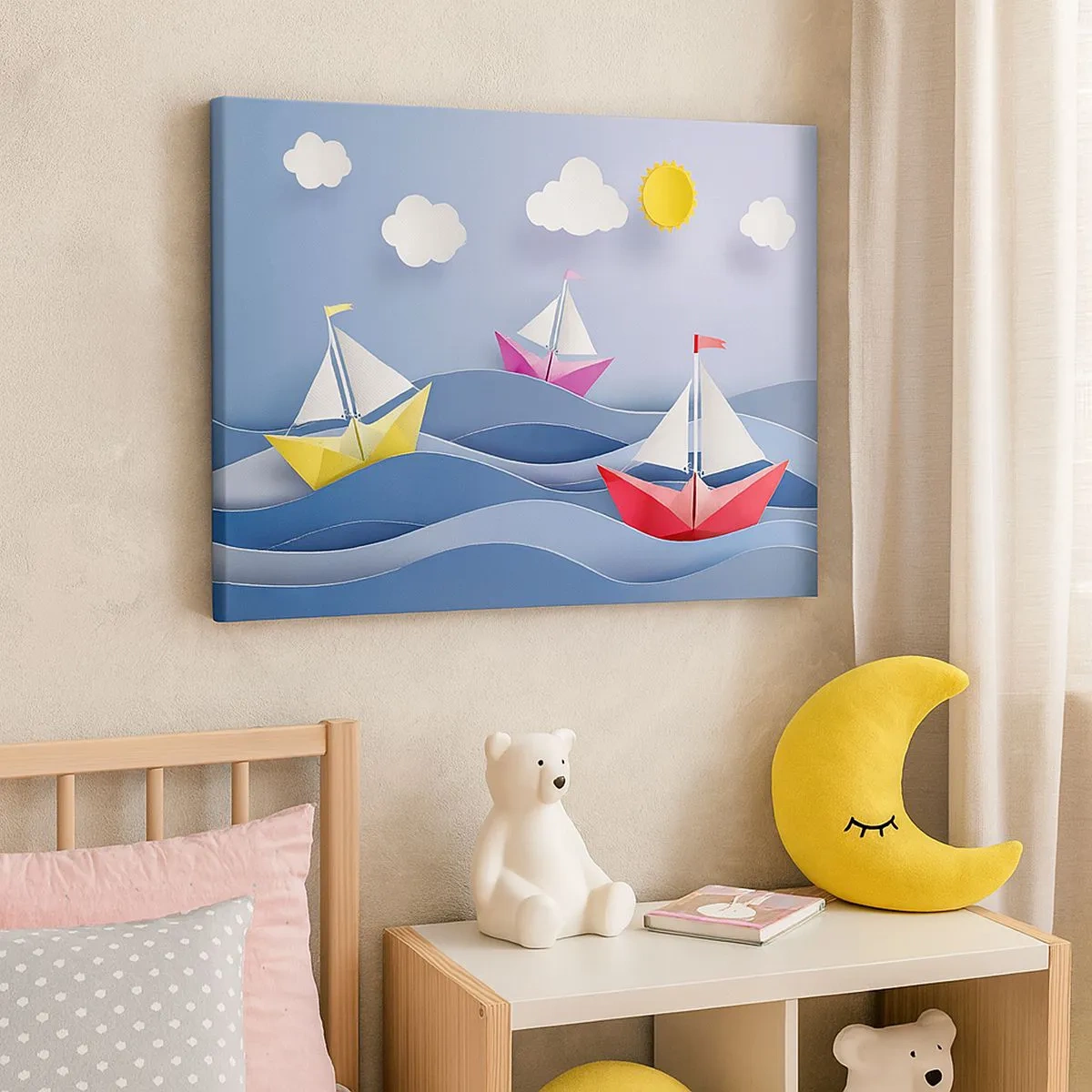 Schilderen op canvas - Kleurrijke zeilboten op de golven op een zonnige dag - 70x50cm - Ah, wat is het heerlijk om in de golven te schommelen - Moderne wanddecoratie voor woonkamer en slaapkamer ARTTOR