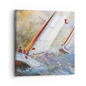 Schilderen op canvas - Lopend op de golven  - 40x40 cm