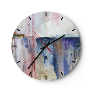 Wandklok - Klok - Een schilderachtige compositie met kleurspatten in tinten blauw en roze. - 30x30cm - Kleurrijke impressies en associaties - Moderne wanddecoratie voor woonkamer, keuken en slaapkamer ARTTOR