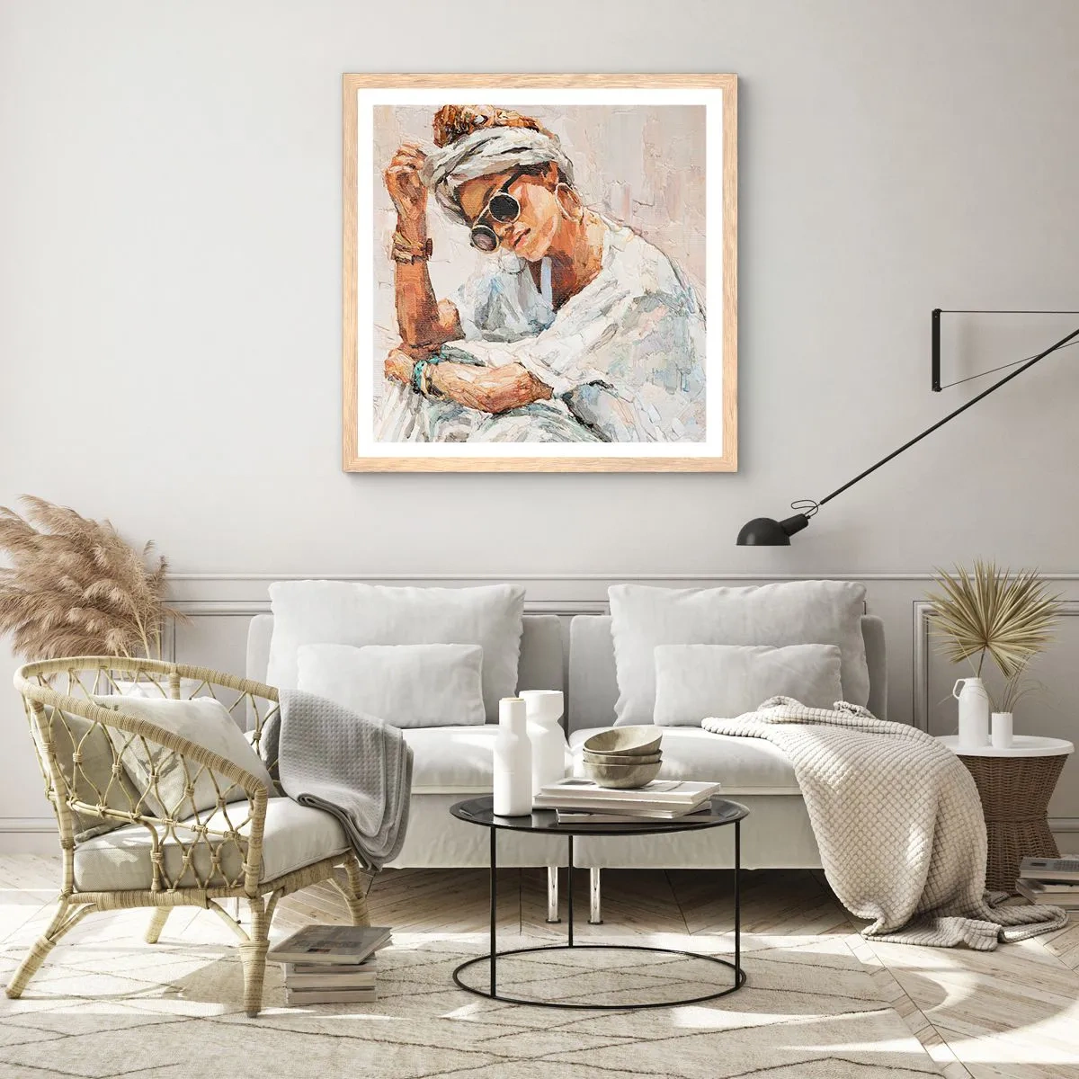Een poster in een licht eiken lijst - Portret in de volle zon - 40x40 cm