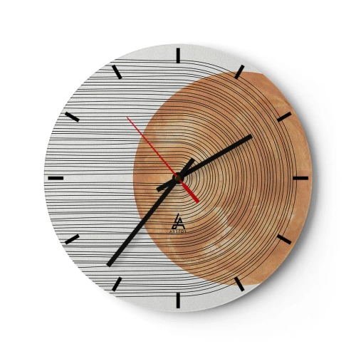 Wandklok - Klok - Hout en lijnen op een lichte achtergrond in geometrische harmonie - 30x30cm - Zonnige compositie - Moderne wanddecoratie voor woonkamer, keuken en slaapkamer ARTTOR