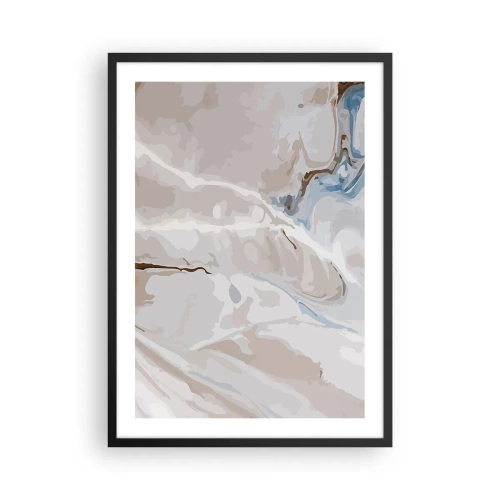 Poster in een zwarte lijst - Marmerpatroon in delicate beige- en blauwtinten - 50x70cm - Blauw kronkelt onder het wit - Moderne wanddecoratie voor woonkamer en slaapkamer ARTTOR