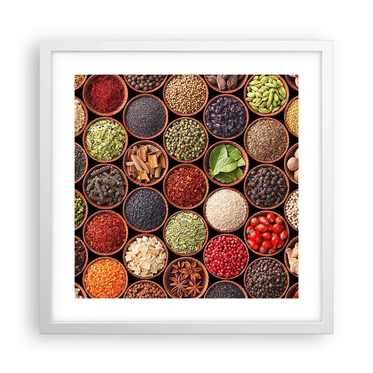 Poster in een witte lijst - Alle smaken van de wereld - 40x40 cm