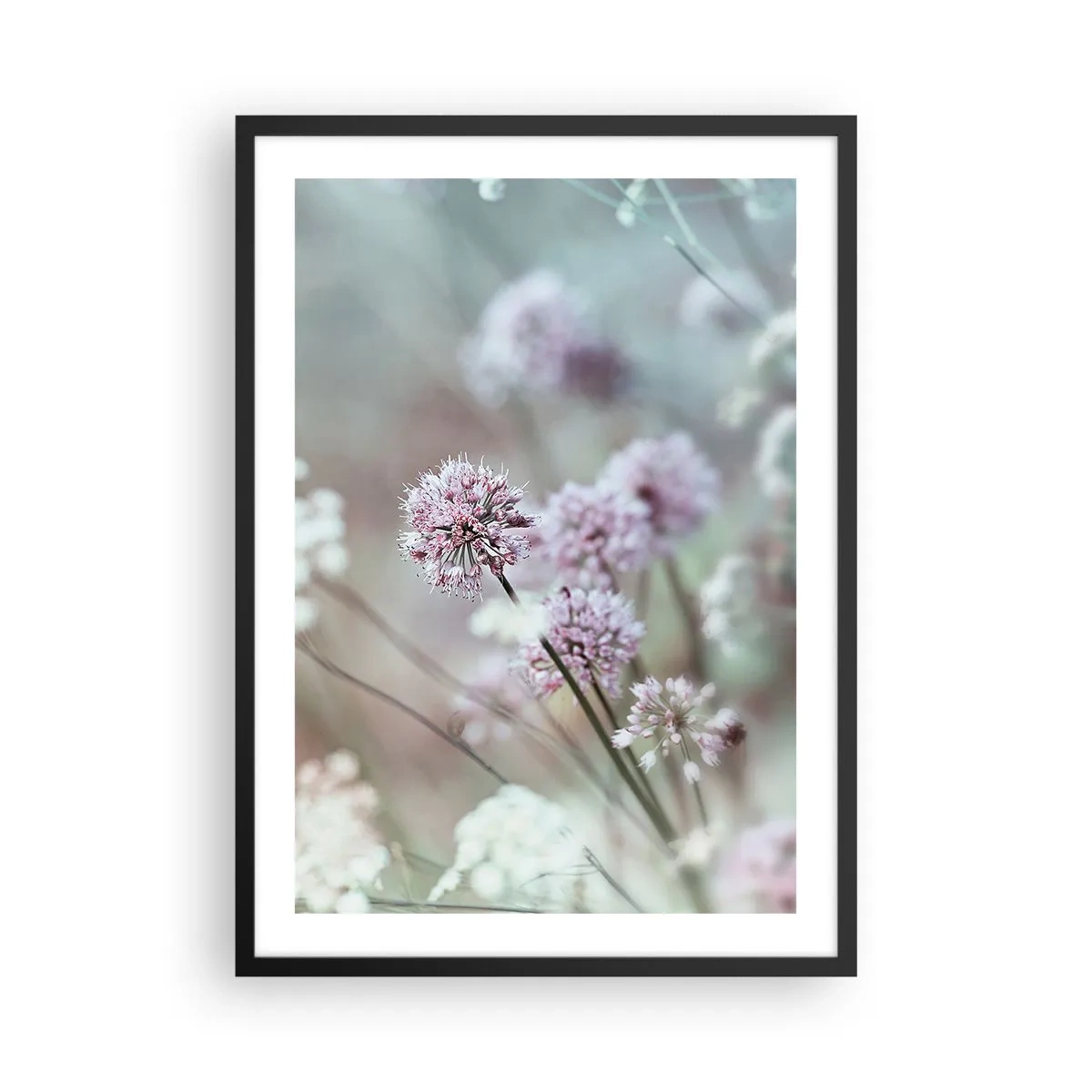 Poster in een zwarte lijst - Delicate bloemen in pastelkleuren - 50x70cm - Zoete filigrane kruiden - Moderne wanddecoratie voor woonkamer en slaapkamer ARTTOR