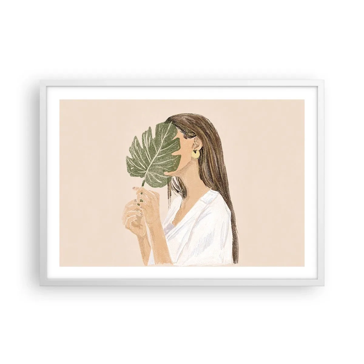 Poster in een witte lijst - Mysterieus portret met een waaier - 70x50 cm