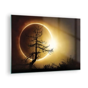 Schilderen op glas - Zonsverduistering achter de boom - 70x50cm - Totale zonsverduistering - Moderne wanddecoratie voor woonkamer en slaapkamer ARTTOR