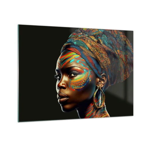 Schilderen op glas - Portret van een vrouw met kleurrijke schildering en een tulband - 70x50cm - Afrikaanse koningin - Moderne wanddecoratie voor woonkamer en slaapkamer ARTTOR