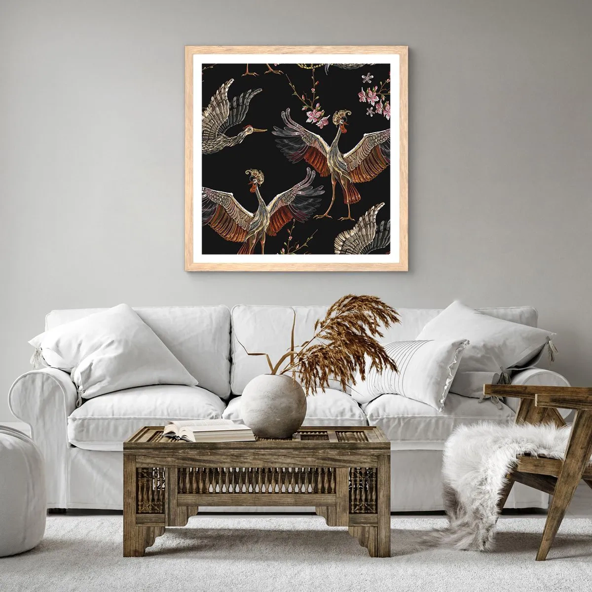 Een poster in een licht eiken lijst - Een sprookjesvogel - 50x50 cm