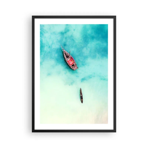 Poster in een zwarte lijst - Boten op turquoise water gezien vanuit vogelperspectief - 50x70cm - Want op de stranden van Zanzibar, wanneer het teveel aan water ... - Moderne wanddecoratie voor woonkamer en slaapkamer ARTTOR