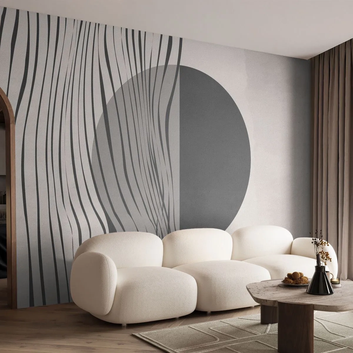 Zelfklevend Fotobehang Deluxe Sticker - Halve compositie - Abstractie, Deel, Zwart en wit - 450x315 cm