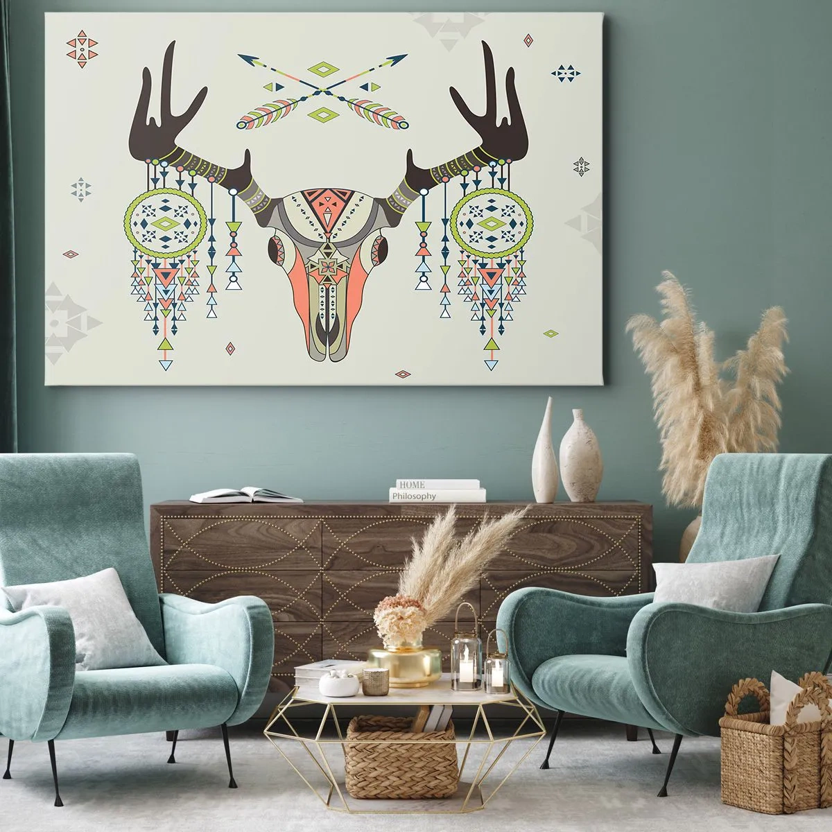 Schilderen op canvas - Trofee van Indiase jager - 120x80 cm