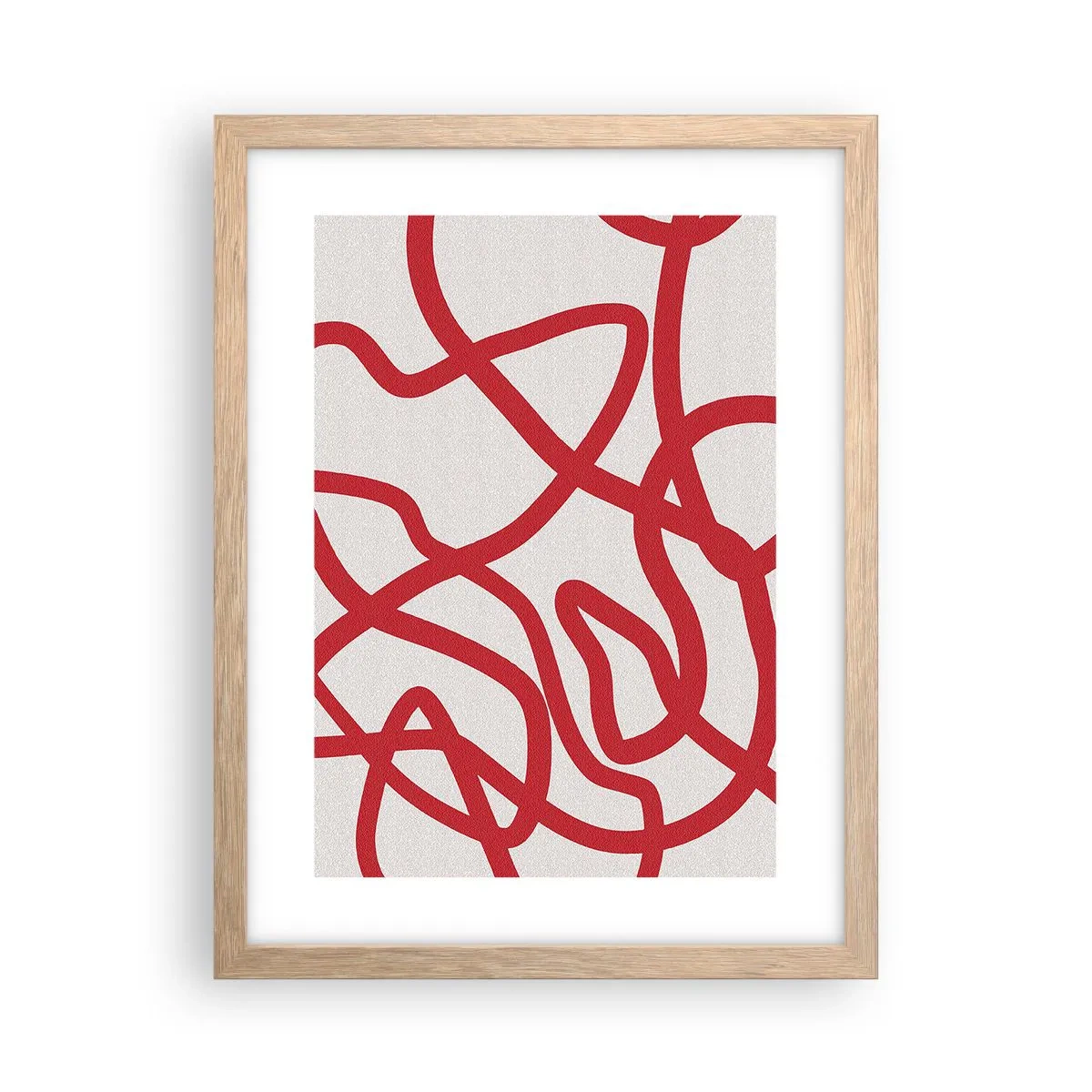 Een poster in een licht eiken lijst - Rood op wit - 30x40 cm