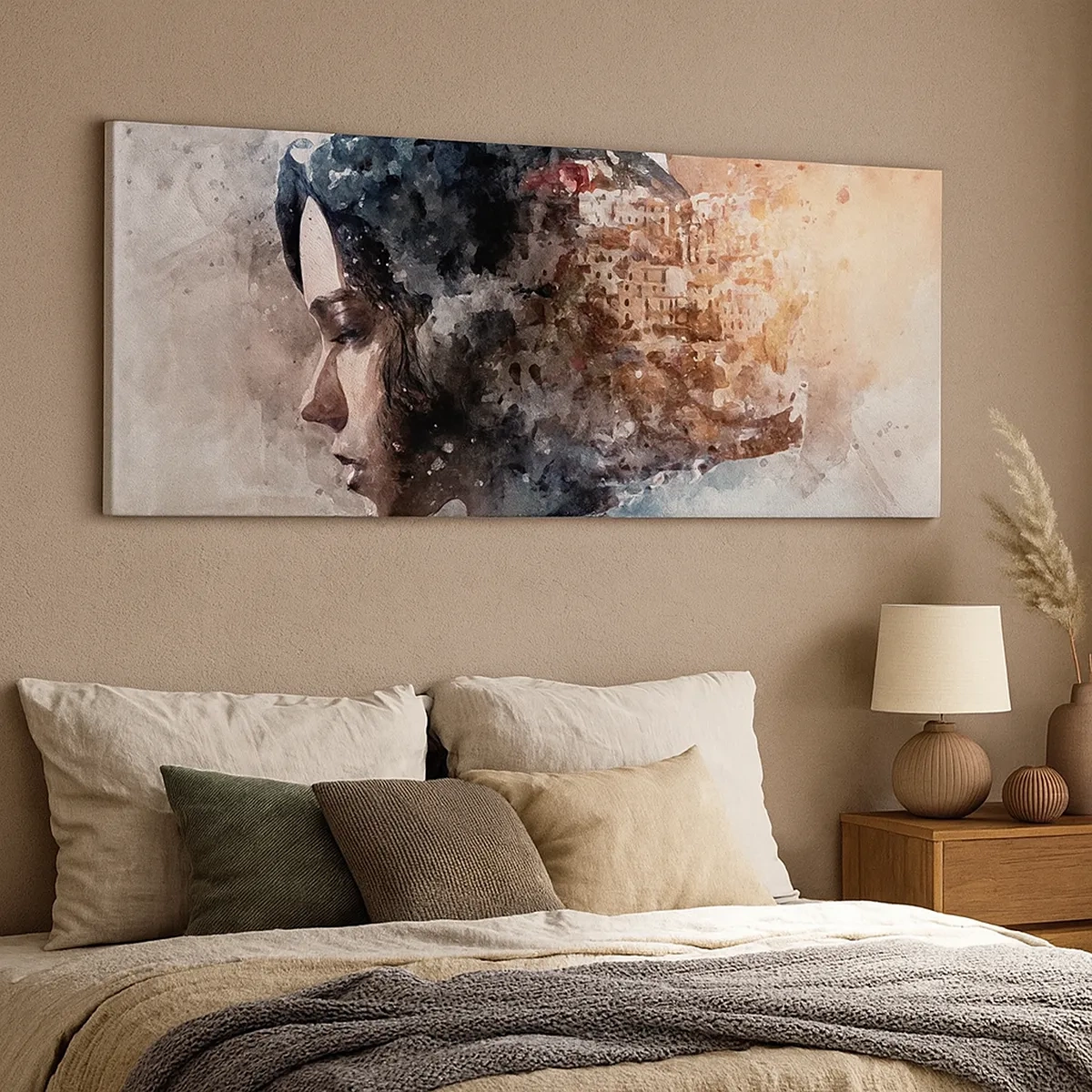 Schilderen op canvas - Een verhaal over een meisje met een stad op de achtergrond - 30x30 cm