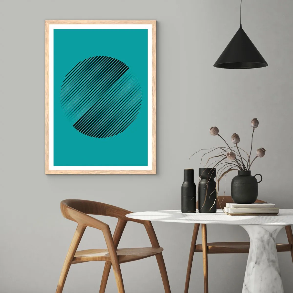 Een poster in een licht eiken lijst - Cirkel – een geometrische variatie - 40x50 cm