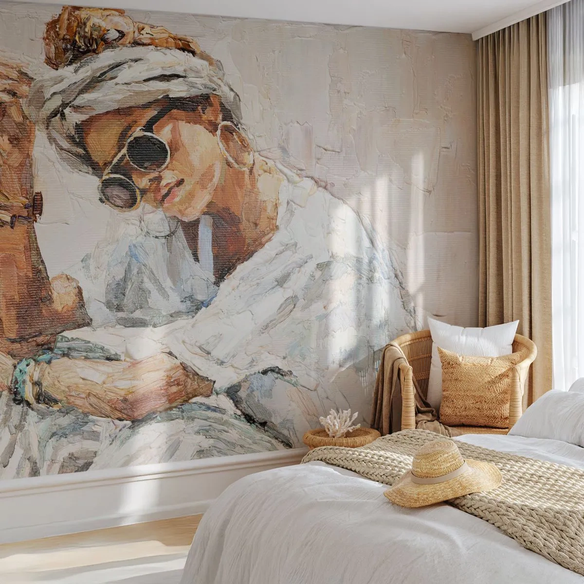 Fotobehang Standard Eco - Portret in de volle zon - Portret, Boho, Olie - 150x105 cm