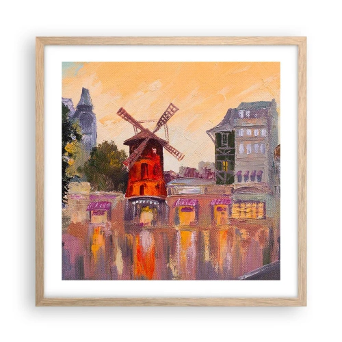 Een poster in een licht eiken lijst - Parijse iconen – Moulin Rouge - 50x50 cm