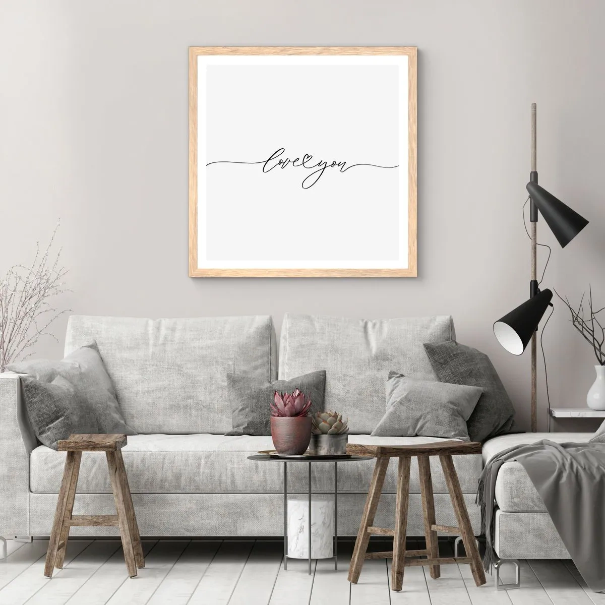 Een poster in een licht eiken lijst - Zwart op wit - 30x30 cm