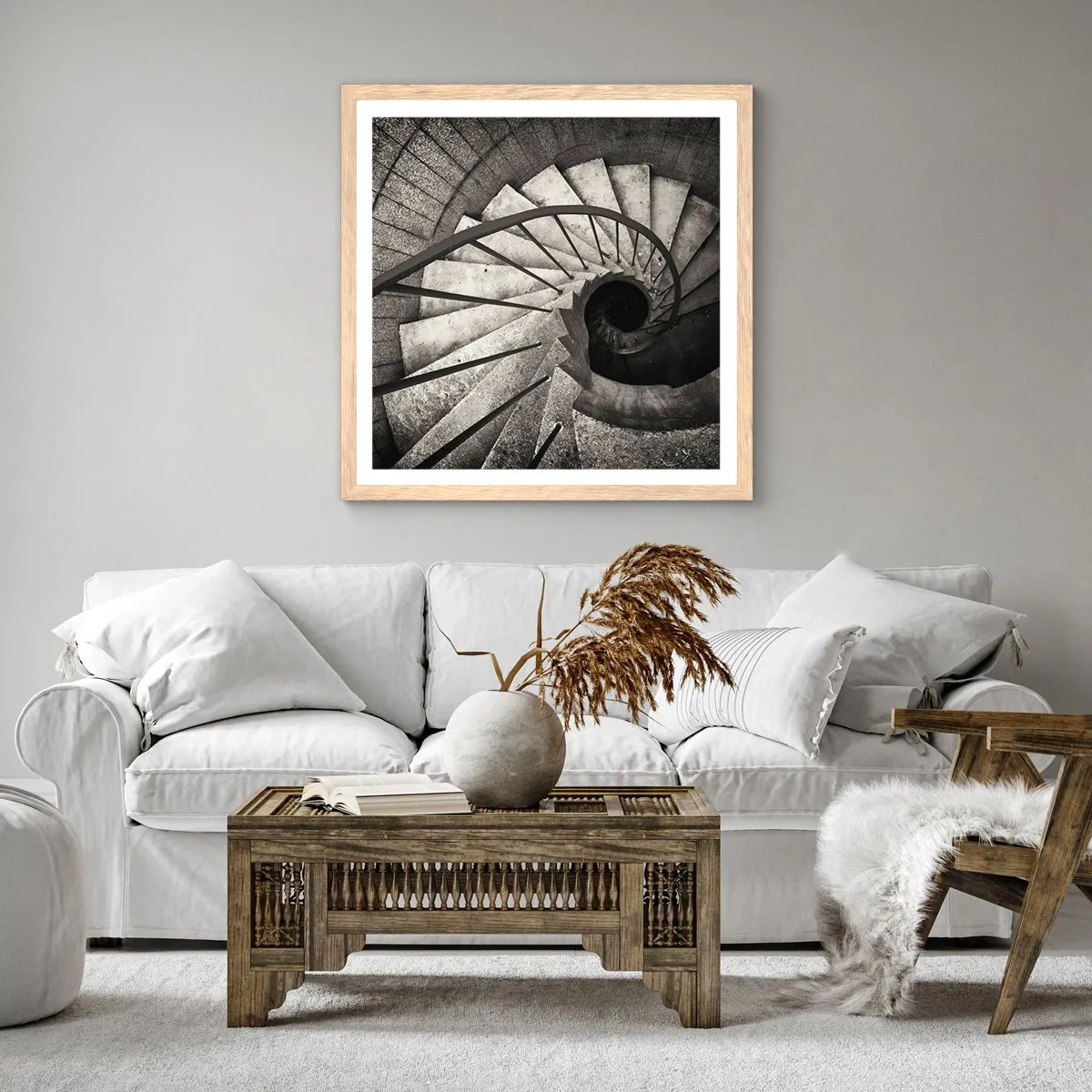 Een poster in een licht eiken lijst - De trap op, de trap af - 50x50 cm