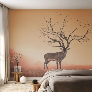 Zelfklevend Fotobehang Deluxe Sticker - Prajelen - de eeuwige geest van het bos - Abstractie, Hert, Natuur - 150x105 cm