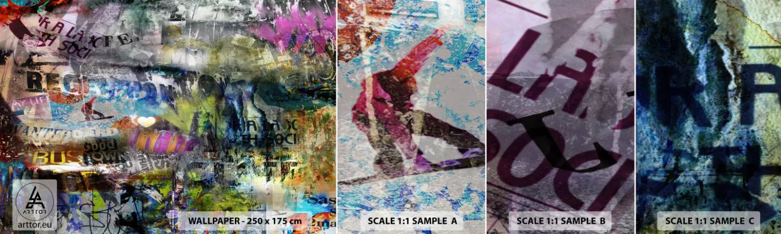 Fotobehang Monster Zelfklevend Deluxe Sticker - Collage van herinneringen - Graffiti, Muurschildering, Modern patroon - 100x30 cm