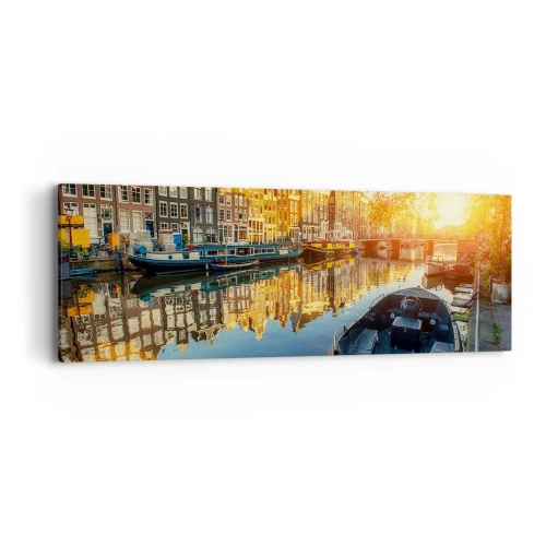 Schilderen op canvas - Ochtend in Amsterdam - 90x30 cm