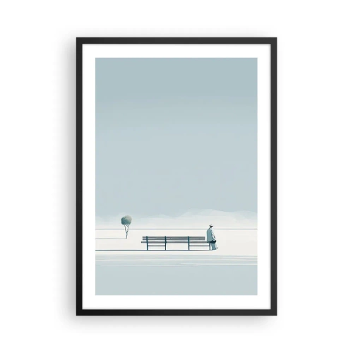 Poster in een zwarte lijst - Een persoon zit op een bankje in een minimalistisch, vredig landschap. - 50x70cm - Ja, ik wacht. - Moderne wanddecoratie voor woonkamer en slaapkamer ARTTOR