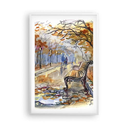 Poster in een witte lijst - Samen wandelen in de herfst - 61x91 cm