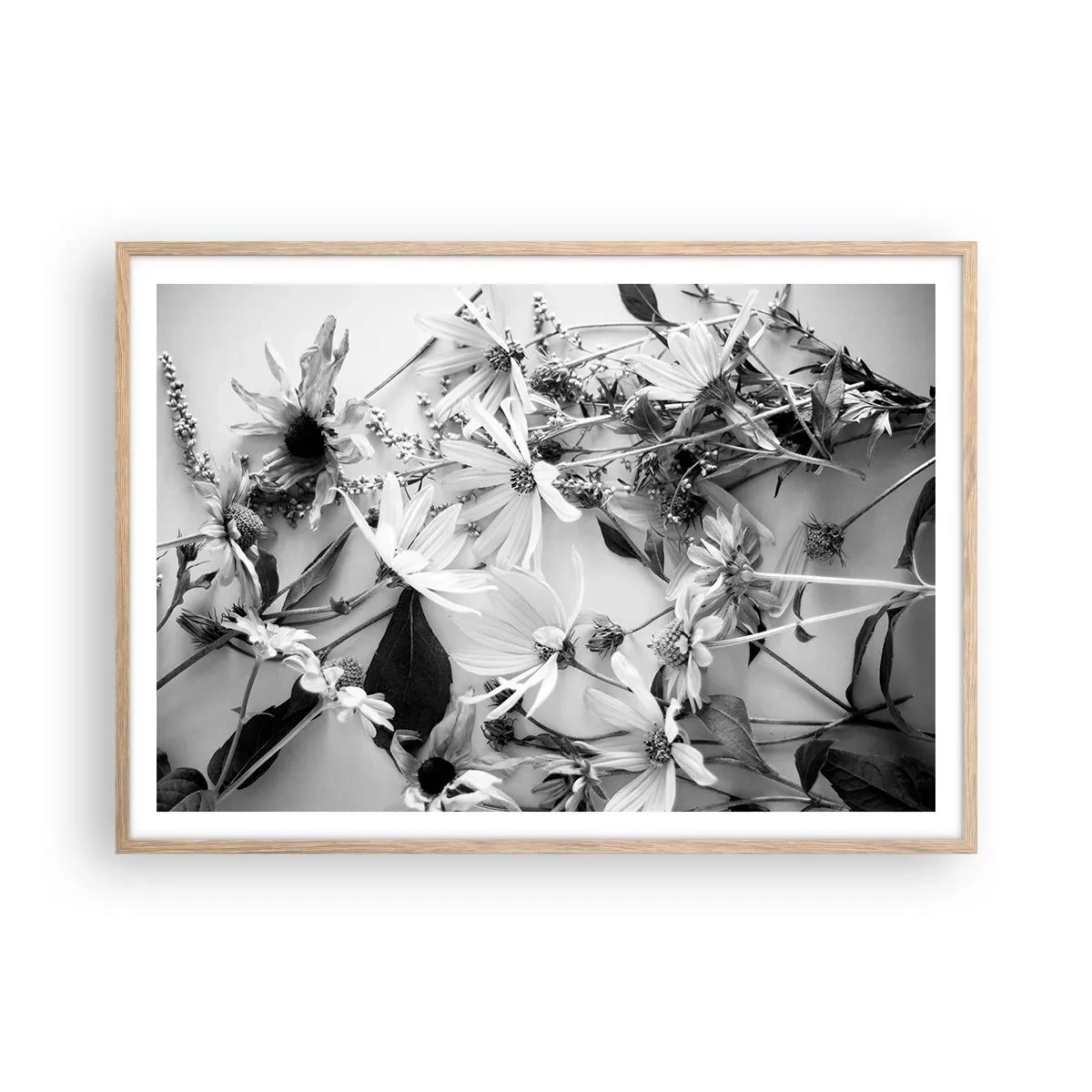 Een poster in een licht eiken lijst - Niet-boeket bloemen - 100x70 cm