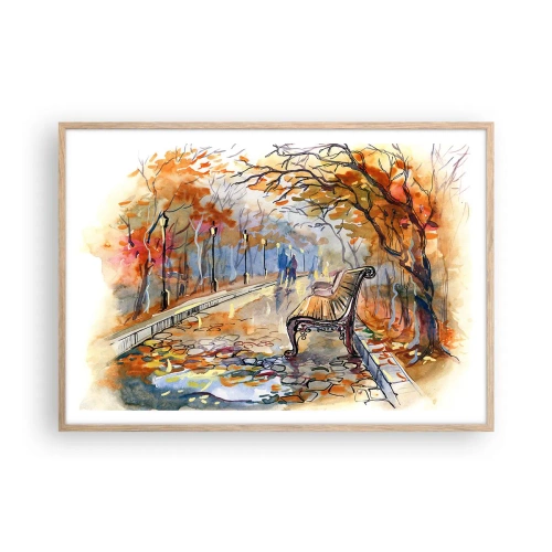Een poster in een licht eiken lijst - Samen wandelen in de herfst - 100x70 cm