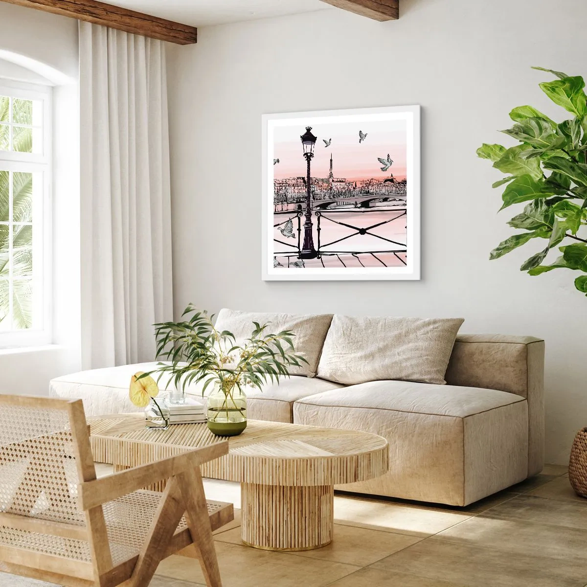 Poster in een witte lijst - Over de daken van Parijs - 60x60 cm