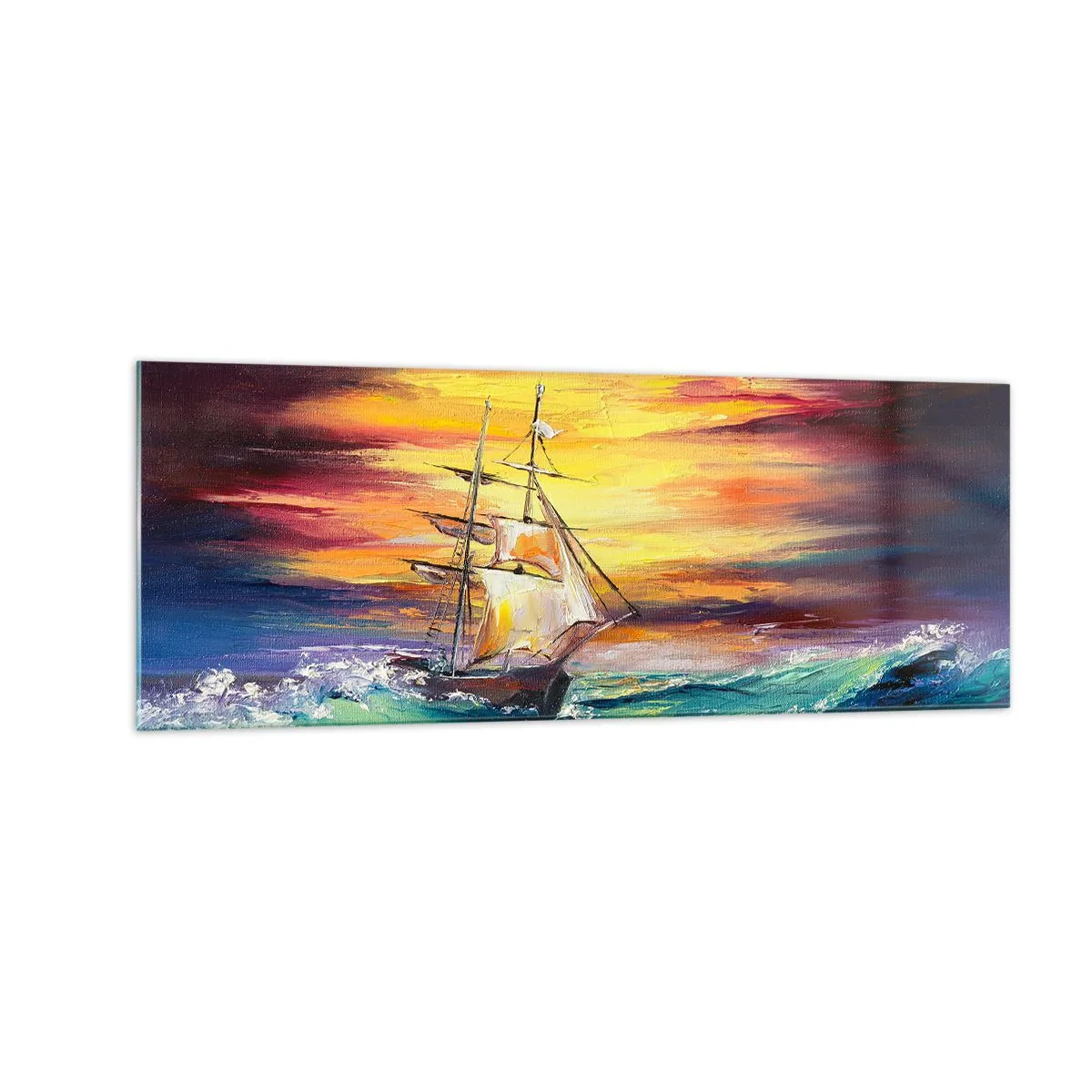 Schilderen op glas - Dapper onder de golven - 140x50 cm