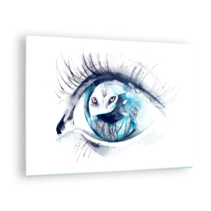 Schilderen op glas - Een vrouwenoog met een uilmotief in aquarelstijl - 70x50cm - Oog in oog met wildheid - Moderne wanddecoratie voor woonkamer en slaapkamer ARTTOR