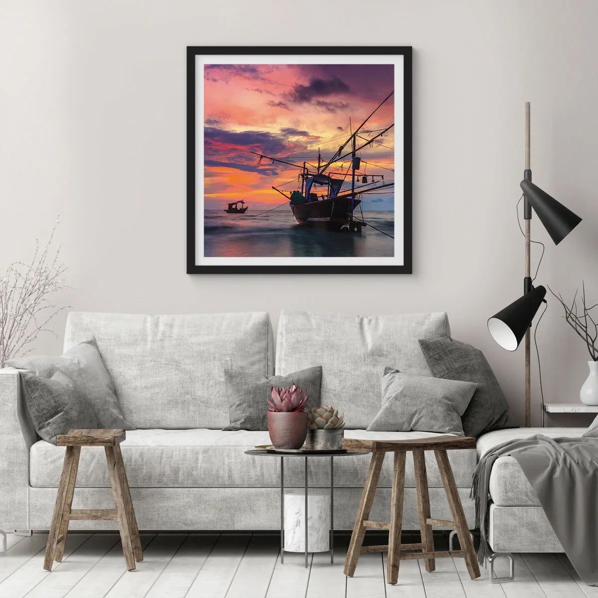 Poster in een zwarte lijst - Exotische avond - 60x60 cm