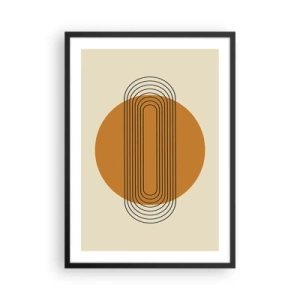 Poster in een zwarte lijst - Geometrisch patroon met oranje cirkels en lijnen - 50x70cm - Perfect plan - Moderne wanddecoratie voor woonkamer en slaapkamer ARTTOR