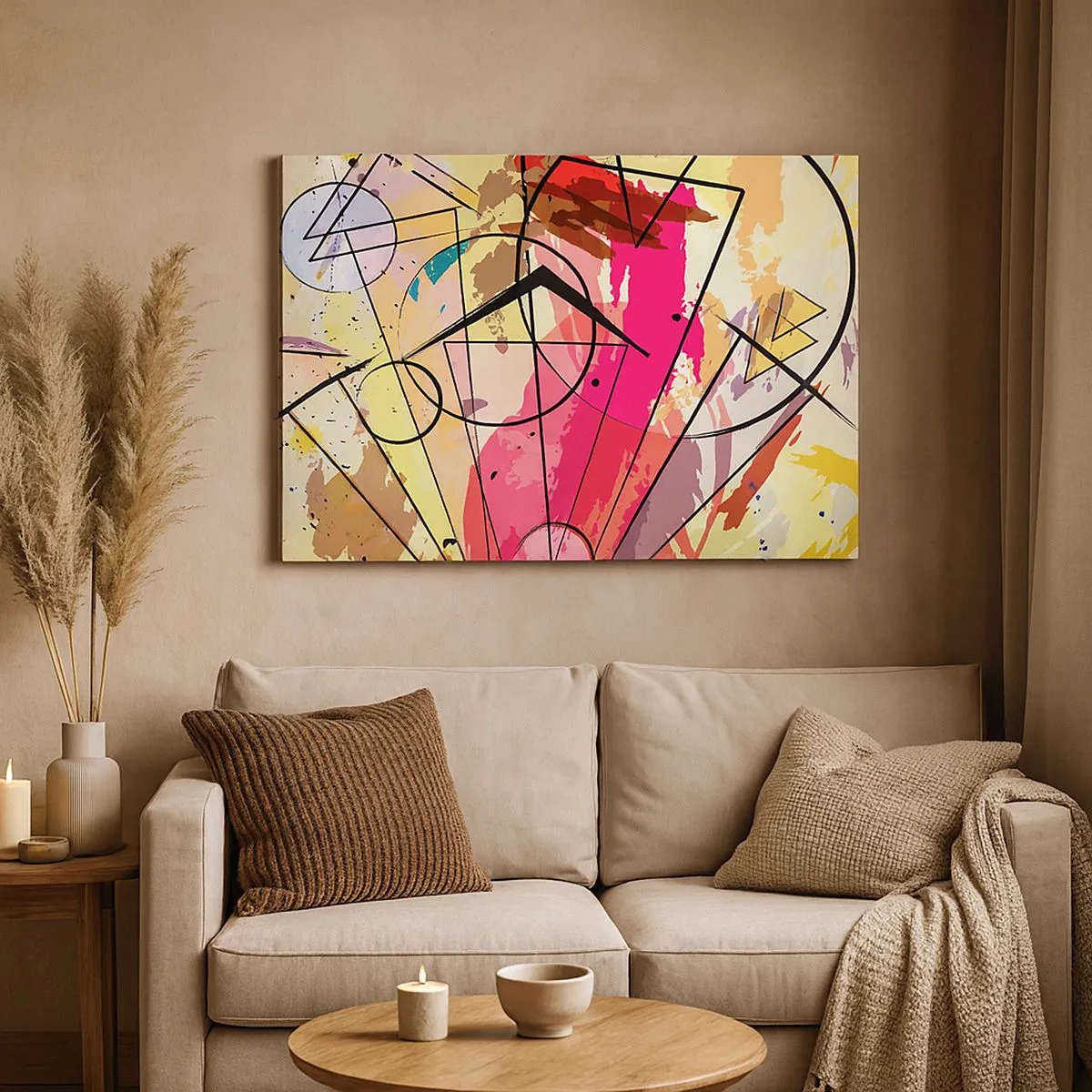 Schilderen op canvas - Abstractie met lijnen en geometrische vormen - 70x50cm - Explosie - Moderne wanddecoratie voor woonkamer en slaapkamer ARTTOR
